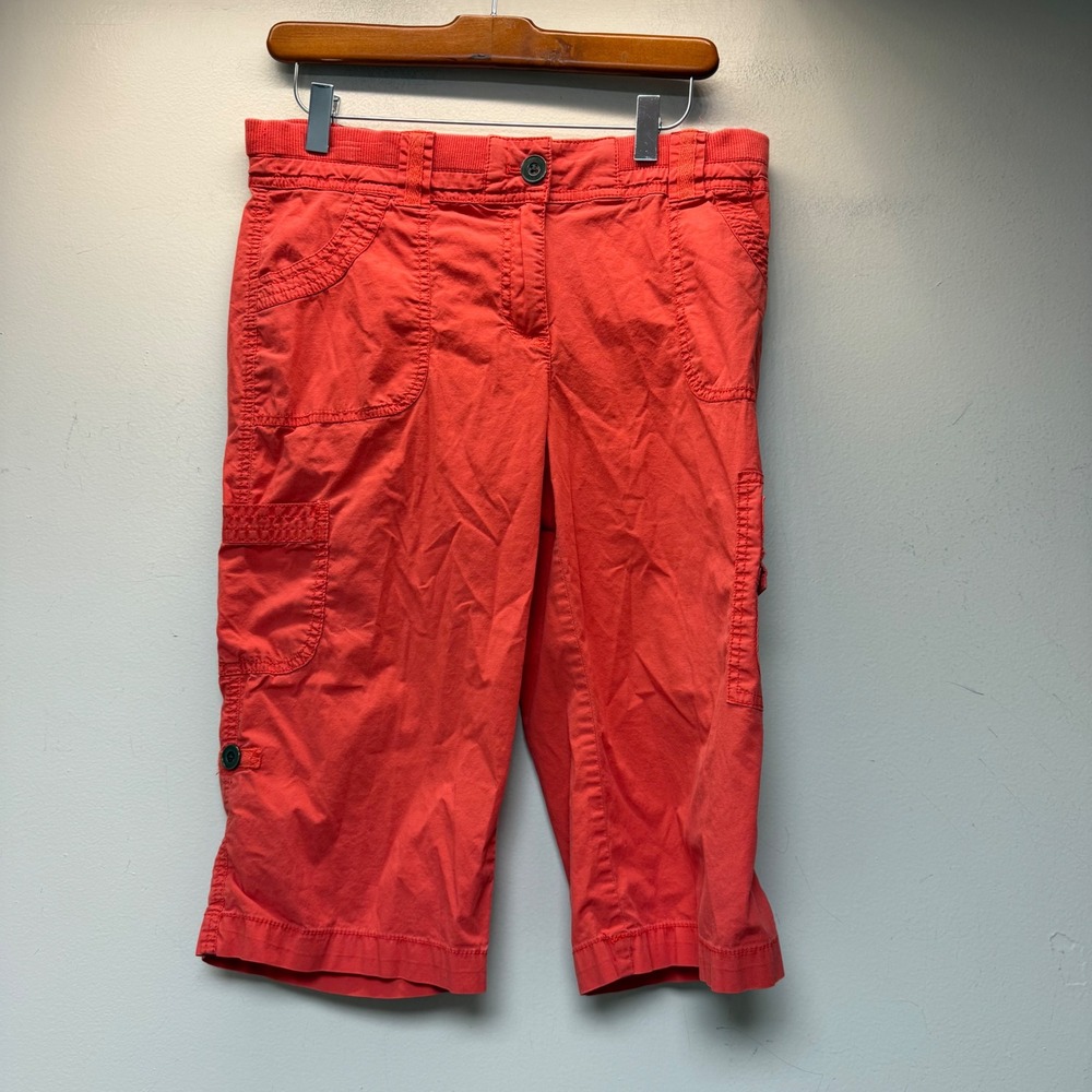 Chico's Cargo Capri Pants Women Size 0 Orange Excellent Utility Cropped Trousers